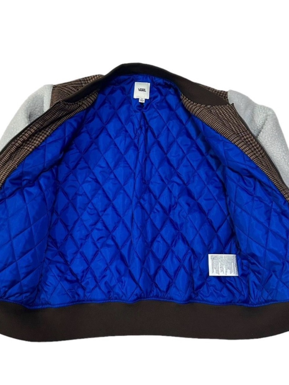 Vans Plaid Bomber Jacket with Cream Sherpa Sleeves size Small - Picture 5 of 7